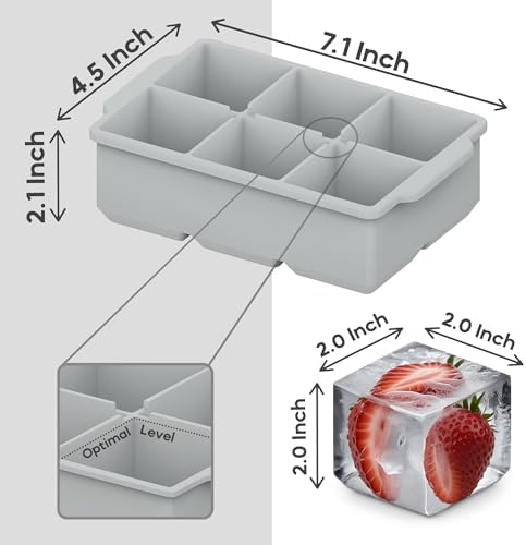 KitchFort® Large Silicone Ice Cube Tray (2-Pack) - 2" Big Ice Mold with Lid