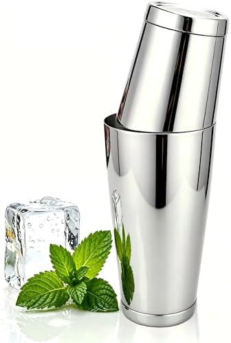 Boston Shaker Set 18oz & 28oz – 304 Stainless Steel 2-Piece Cocktail Shaker Tins, Weighted Base Leak-Proof Bar Tools for Bartending, Home Bar & Bartender (Silver)