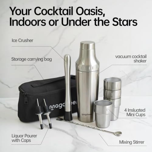 Hybrid Cocktail Shaker Set with Stackable Cups | Vacuum Insulated Stainless Steel Martini Shaker & Bartender Tools | Travel-Ready Kit | 30oz | Gunmetal Gray