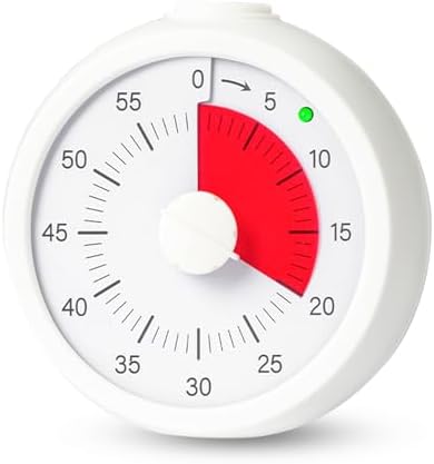 Visual Timer for Kids 60 Minute Countdown Timer for Classroom Study Office Kitchen with Silent Operation RoundTimer (White)