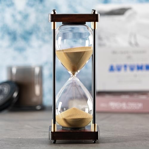SAMLONG Large Hourglass Timer 60 Minute, Decorative Wood Sand Timer, Golden