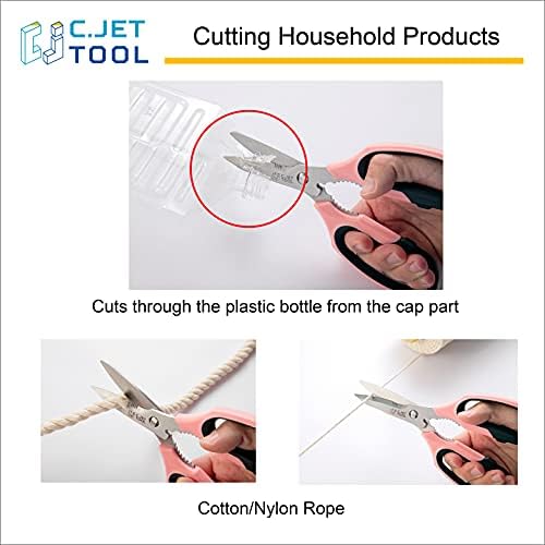 C.JET TOOL 8" Heavy Duty Scissors, Utility Scissors All Purpose for Cardboard, Plastic, Carpet, Rope, Leather. Sharp Stainless Steel Blades, Non‑Slip Handle, Kitchen Shears for Food, Meat & Poultry