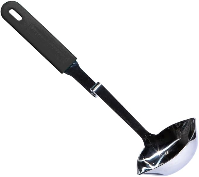 Souper Cubes + Lori Greiner No Mess Stainless Steel Soup Ladle with Silicone Handle - Metal Soup Ladle with No Mess Design That Hooks on Side of Any Pot - Charcoal