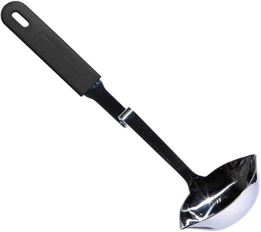 Souper Cubes + Lori Greiner No Mess Stainless Steel Soup Ladle with Silicone Handle - Metal Soup Ladle with No Mess Design That Hooks on Side of Any Pot - Charcoal