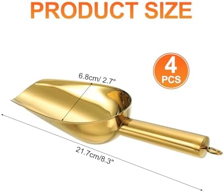 uxcell 4pcs Metal Ice Scoop, 8.5" x 2.7"Stainless Steel Ice Scooper for Kitchen Party Bar Wedding Use, Gold