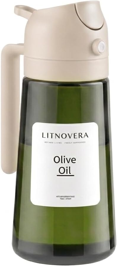 2-in-1 Oil Sprayer Dispenser, 16oz UV-Blocking Glass, Non-Slip | Extra Stability, Easy Refill, Refined Aesthetic