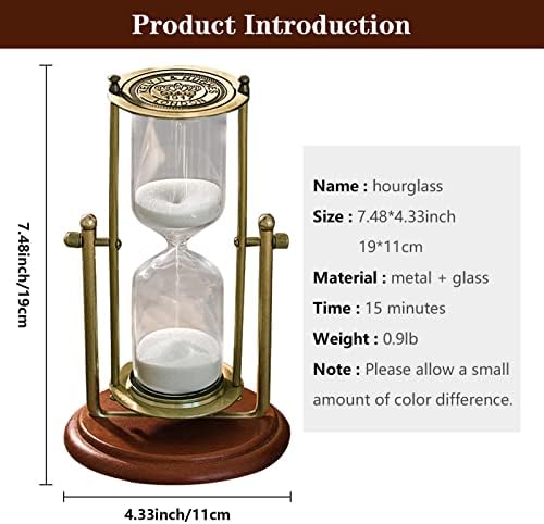 Vintage Hourglass Sand Timer Decor,360° Rotating 15 Min,7.48 inches