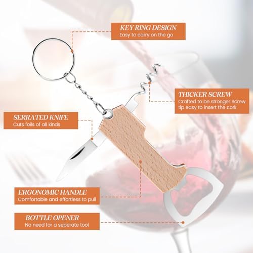 Ziliny 24 Pcs Wine Bottle Opener Keychains Bulk Corkscrew, Brown