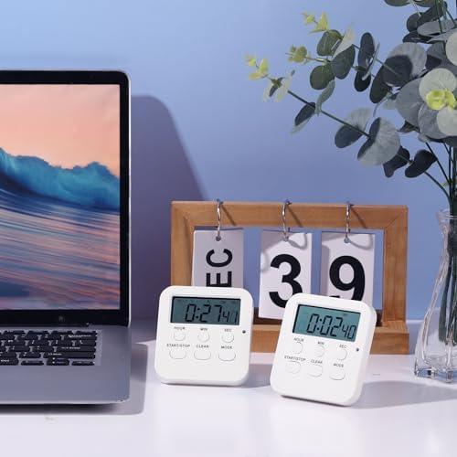 Weewooday 12 Pcs Digital Kitchen Magnetic Timer Bulk Classroom Count up Countdown Egg Timer Cute Desk Stopwatch for Back to School Teacher Kids Cooking Office(White,Cute Style)