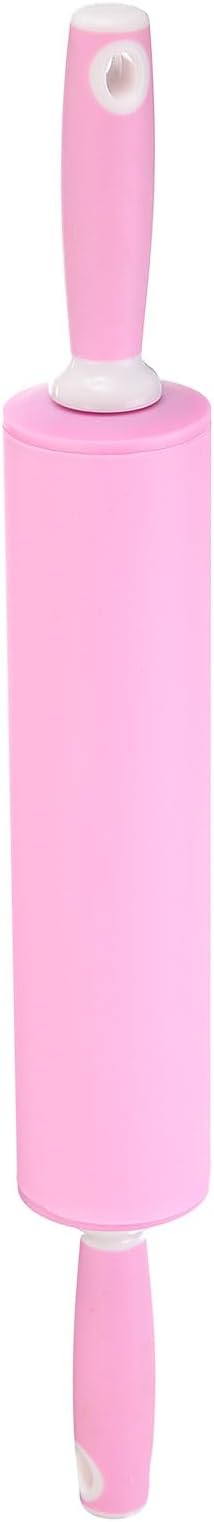 HARFINGTON Silicone Rolling Pins for Baking 20.5 Inch Rubber Handle Non-Stick Rolling Pin Small Roller Playdough Rolling Pins for Dough Pizza Pastry Fondant Kitchen, Pink