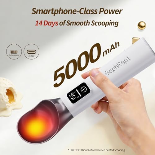 Heated Ice Cream Scoop, Long-Lasting Rechargeable Battery, 2oz