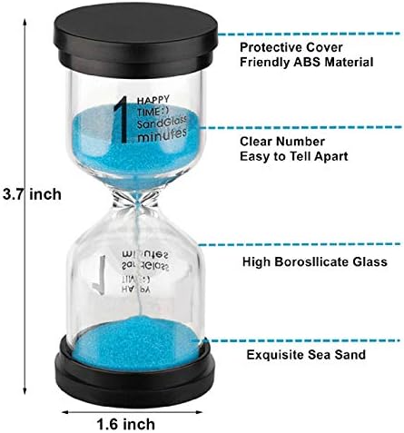 Hourglass Sand Timers 1/3/5/10/15/30 Minutes, Colorful Sand Clock for Kids, Mini Plastic Sand Watch for Games Classroom, Small Glass Sandglass Timer Set (Pack of 6)