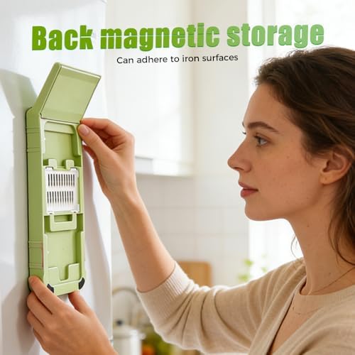 Multifunctional Vegetable Slicer, 6 in 1 Slicer Veggie Shredder with Safe Hand Guard, Multi Blade Adjustable Garlic Slicer, Easy-Clean & Compact Storage, Portable Kitchen Gadget (3 Blade Magnetic)