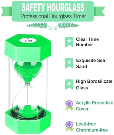 SuLiao Hourglass Sand Timer for Adult,Plastic Sand Clock 1/5 Minutes Set,Large Blue Green Sand Watch 1&5Min,Reloj de Arena Niños,Colorful Hour Glass Sandglass Timer for Classroom,Games,Kitchen,Decor