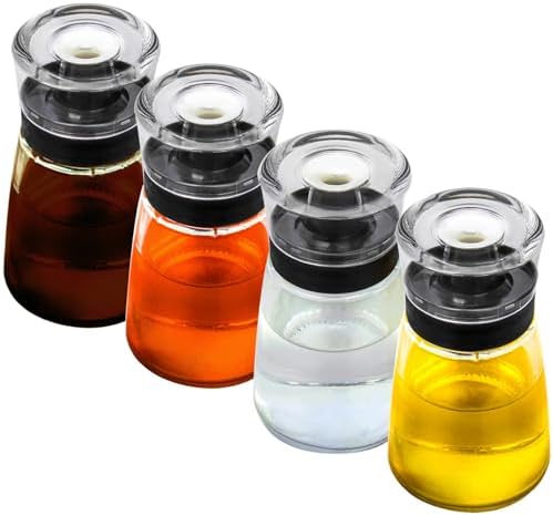 Leak-proof Oil Dispenser Bottle for Outdoor Camping, 160 ml/5.4 oz Glass Olive Oil and Vinegar Cruet, Well Sealed for Picnic Kitchen, 4 Pack