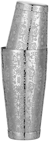 Stainless Steel Boston Shaker with Etched Pattern Weighted Shaking Tin Set (Spirit Silver)