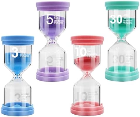 Sand Timer for Kids 4 Pack Colorful Hourglass 3min, 5mins, 10mins, 30mins Sand Clock Timer for Classroom, Games and Kids Room