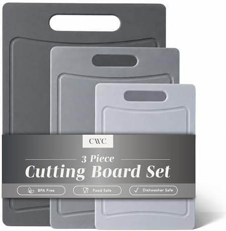 COOK WITH COLOR Non-Slip Cutting Board Set – Kitchen Essentials with Easy Grip Handle for Meat, Veggies, and Fruits, 3 Cutting Boards, Gray