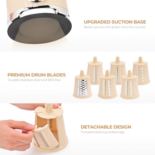 SUSTEAS Rotary Cheese Grater Hand Crank, Kitchen Shredder Vegetable Slicer