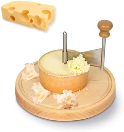 Cheese Curler Flower Maker Wheel Slicer, Stainless Steel Cheese Curler Wheel for i.a. Tete de Moine, Girolle & Chocolate, Wood Base, Suitable for Restaurants, Cafes, and Dessert Shops, Home