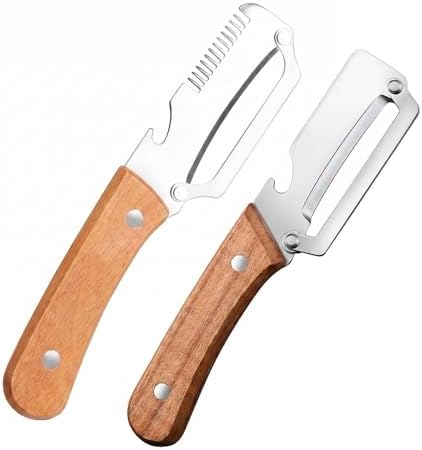 Multi-Functional Vegetable Peeler with Julienne Slicer & Bottle Opener, Stainless Steel Blade & Wooden Handle, Ergonomic Kitchen Tool for Peeling, Slicing & Shredding Fruits & Veggies (Style-A+B, 1PC)