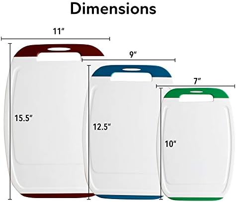Neoflam Microban Antimicrobial Plastic Cutting Board 3 Sets, BPA Free, Non-Slip EZ Grip Handle, Dishwasher Safe, Stain & Odor Free, Reversible Board, Larger Juice Groove, Multicolor