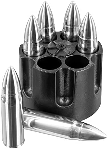 Whiskey Stones Gift Set for Men - Stainless Steel Ice Cubes Set - Whiskey Ice Cubes with Revolver Freeze Base - Reusable Stones Ice Cube Rocks Whisky Christmas Birthday Gifts for Men, Dad, Husband