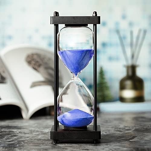 Hourglass Timer 60 Minute, Black Wooden Sand Timer, Blue