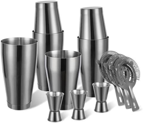 Mwellewm Boston Shaker Cocktail Set Bartender Kit, 12 Pcs Drink Shaker with Strainer Bartending Martini Shaker Tin with 18oz & 28oz Mixed Alcohol Shaker Stainless Steel Bar Tool for Beginner