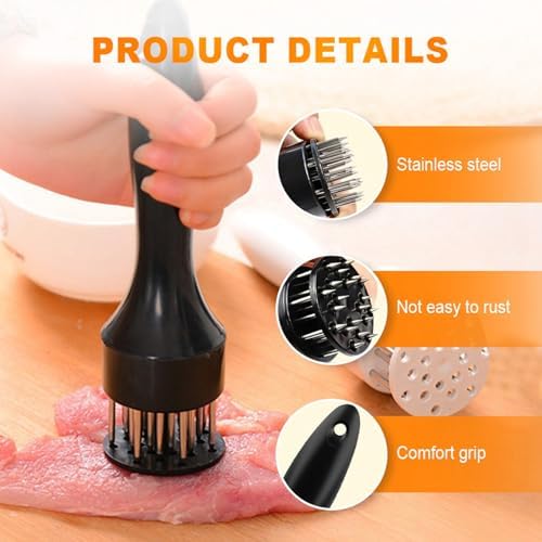 Meat Tenderizer Tool, Stainless Steel Meat Pounder Tools Meat Tenderizer Tool with Ultra Sharp Stainless Steel 21 Sharp Needle Blades for Tenderizing and Cooking Kitchen Gadgets (White, 1pcs)