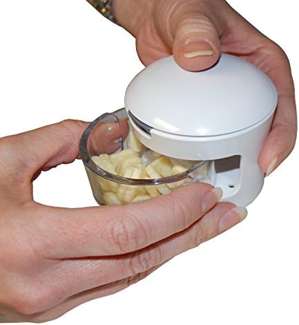 Garlic Perfection Press, Crusher, Mincer, and Storage Container - Easy to Clean - Stainless Steel Blades - White