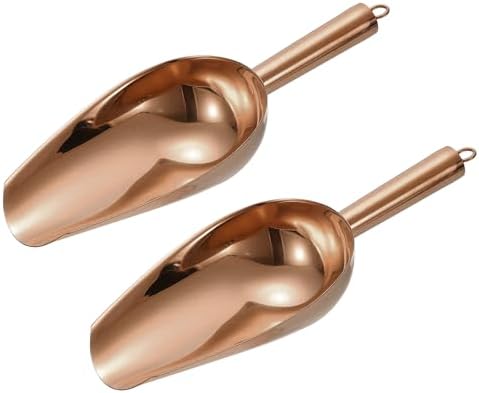 uxcell 2pcs Metal Ice Scoop, 11" x 4.1"Stainless Steel Ice Scooper for Kitchen Party Bar Wedding Use, Rose Gold
