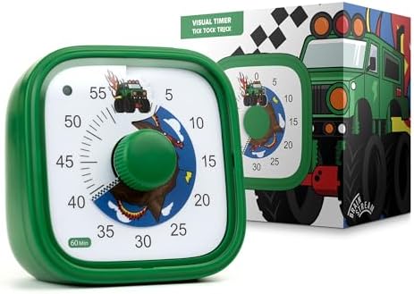 Visual Timer for Kids – Tick Tock Truck Clock - Silent Time Management – 60 Minute Countdown – Focus and Productivity Tool – for Classroom, Toddlers, Study, Toothbrush – Fun Design – Adjustable Alarms