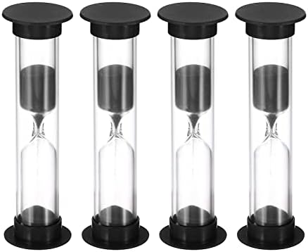 PATIKIL 3 Minute Sand Timer, 4Pcs Small Sandy Clock with Plastic Cover, Count Down Sand Glass for Games, Kitchen, Party Favors DIY Decoration, Black