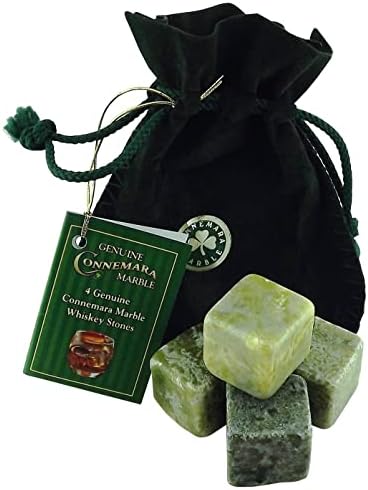 Set of 4 Whiskey Stones Irish Connemara Marble Chilling Rocks Reusable Ice Cubes Scotch, Bourbon, Liquor and Cocktail DrinksStones Bar Accessories Gifts for Men