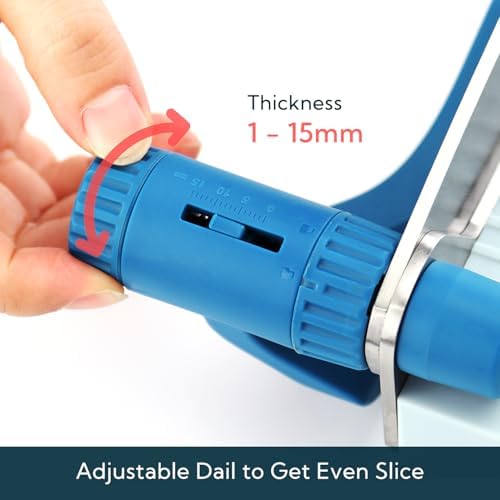 KITCHENDAO Multipurpose Cheese Slicer Cutter with Board for Arthritic and Weak Hands, Adjustable Thickness Dial for Block Cheese, Effortless Slicing, Guillotine Sausage Ham Biltong Jerky Slicer