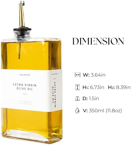 Premium Glass Olive Oil Dispenser Bottle 350ml | Cooking Oil and Vinegar Dispenser | Oil Dispenser for Kitchen with Gold Pourers, Funnel, Brush & 36 Labels (4 Pack)