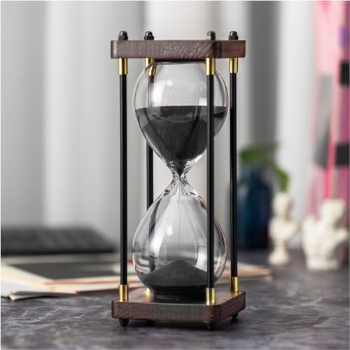 Hourglass Timer 60 Minute, Metal Wooden Sand Timer, Black