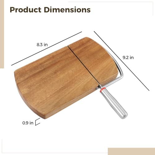 Cheese Slicer for Block Cheese, Acacia Wood Base, Stainless Steel Blade, Effortless Precise Cutting for Hard Soft Cheese, Essential Kitchen Tool for Charcuterie Boards