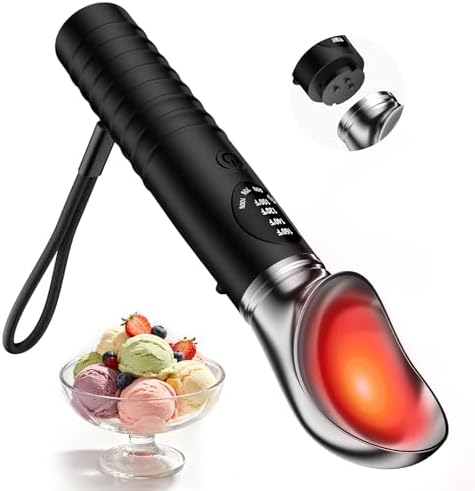 Beyn Heated Ice Cream Scoop Rechargeable with Removable Head, 4 Temperature Settings Electric Warming Scooper LED Display for Hard Ice Cream, Easy for Seniors & Kids, IP67 Waterproof, Fast Charge