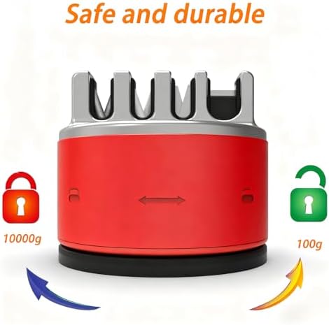 VIRO Compact Suction Kitchen Chef Knife and Scissors Sharpener for Straight and Serrated Knives, 4-Stage Knife Sharpening Tool Helps Repair and Restore Blades, Red