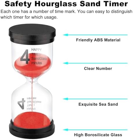 SuLiao Hourglass 4 Minute Sand Timer, Red Sand Clock, Plastic SandWatch Five Min, Small Reloj De Arena 4 Minutos, Colorful Hour Glass Sandglass, Games, Classroom, Kitchen, Decoration