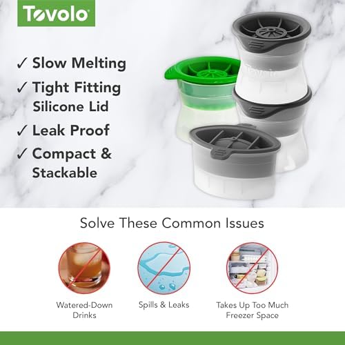 Tovolo Sports Ice Mold Bundle Set of 4 Golf Ball Football Baseball Basketball Shapes Large Craft Ice Cubes for Whiskey Cocktails with Silicone Lids, Easy Fill Craft Ice Mold for Sports Fans