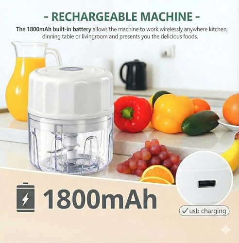 Electric Garlic Chopper, 250ML Portable Cordless Mini Food Processor, USB Rechargeable Vegetable Chopper Blender for Nuts Chili Onion Minced Meat Baby Food and Spices, BPA-Free (White)
