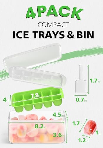 DOQAUS Ice Cube Tray with Lid and Bin, 4 Pack Ice Bucket Kits for RV