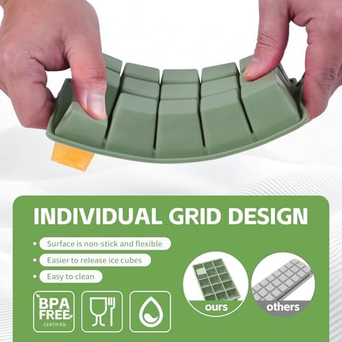 FANYITY Silicone Ice Cube Tray with Lid, Green, Pack of 4 Ice Cube Moulds, Silicone Mould, BPA-Free, Stackable Ice Cube Tray, Ice Cube Trays for Baby Porridge, Cocktail, Whiskey, Coffee