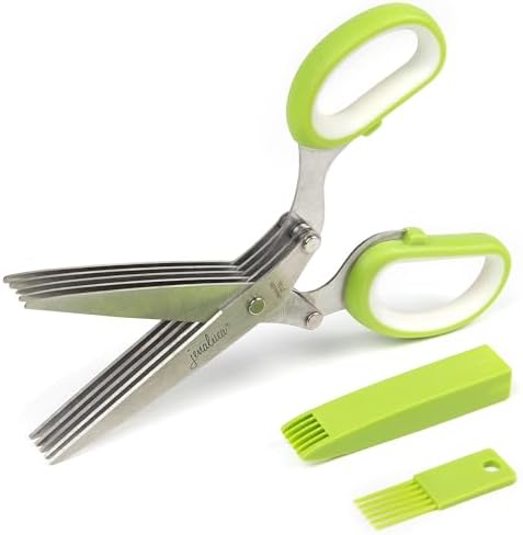 Jenaluca 5-Blade Herb Scissors, Stainless Steel Kitchen Shears, Green