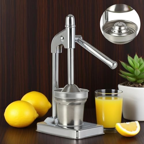 Cast Iron Juicer Hand Press, Manual Juicer Stainless Steel Lemon Squeezer, Heavy Duty Countertop Lime Citrus Crush Machine for Fresh Lemonade Orange Juice, Easy to Clean, Home, Kitchen (Silver)
