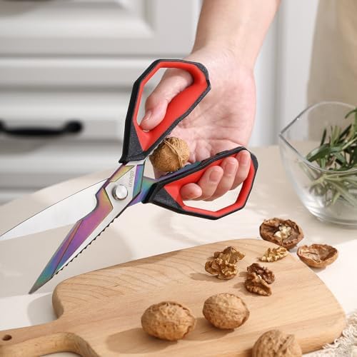 LIVINGO 9" Sharp Kitchen Scissors for Food Titanium Coated Stainless Steel