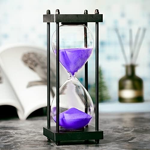 Hourglass Timer 60 Minute, Black Wooden Sand Timer, Purple